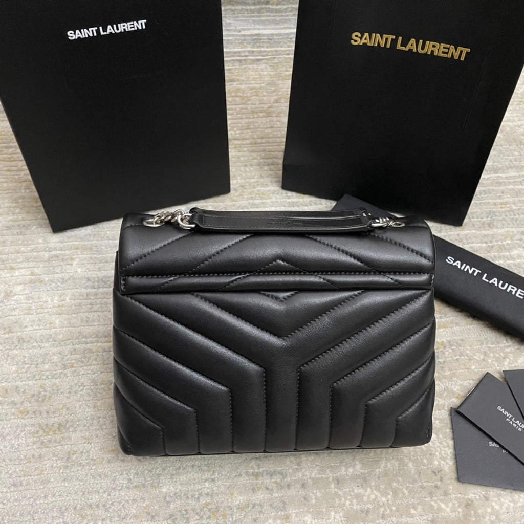SAINT LAURENT LOULOU SMALL 25 IN BLACK LAMBSKIN SILVER HARDWARE