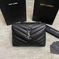SAINT LAURENT LOULOU SMALL 25 IN BLACK LAMBSKIN SILVER HARDWARE