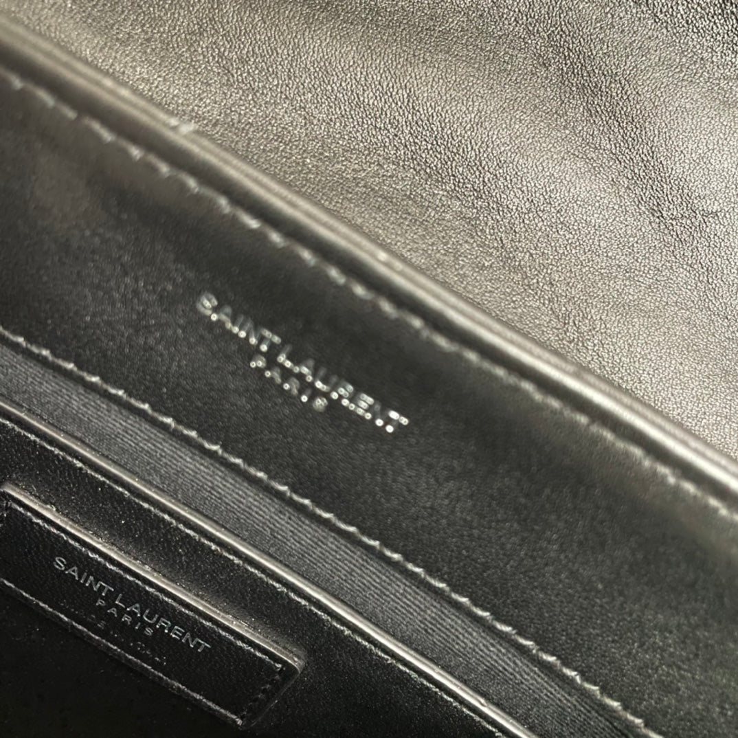 SAINT LAURENT LOULOU SMALL 25 IN BLACK LAMBSKIN SILVER HARDWARE