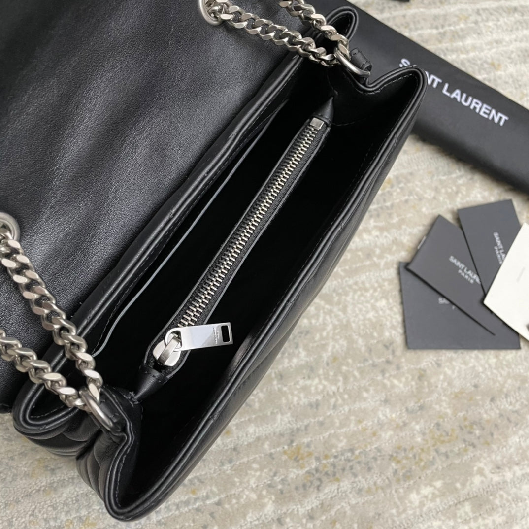 SAINT LAURENT LOULOU SMALL 25 IN BLACK LAMBSKIN SILVER HARDWARE