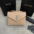 SAINT LAURENT LOULOU SMALL 25 IN BEIGE LAMBSKIN SILVER HARDWARE