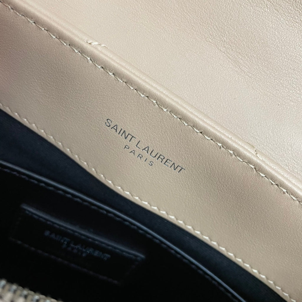 SAINT LAURENT LOULOU SMALL 25 IN BEIGE LAMBSKIN SILVER HARDWARE