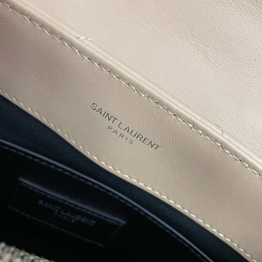 SAINT LAURENT LOULOU SMALL 25 IN BEIGE LAMBSKIN SILVER HARDWARE