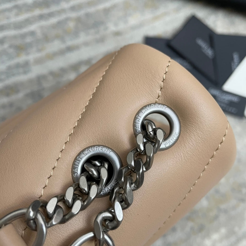 SAINT LAURENT LOULOU SMALL 25 IN BEIGE LAMBSKIN SILVER HARDWARE