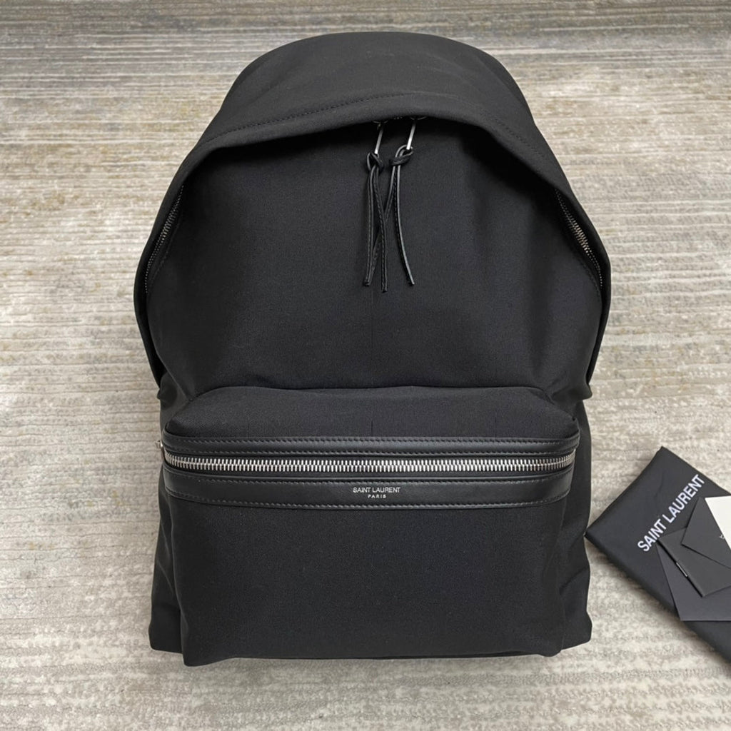 SAINT LAURENT CITY BACKPACK 41 IN BLACK CANVAS, NYLON AND LEATHER