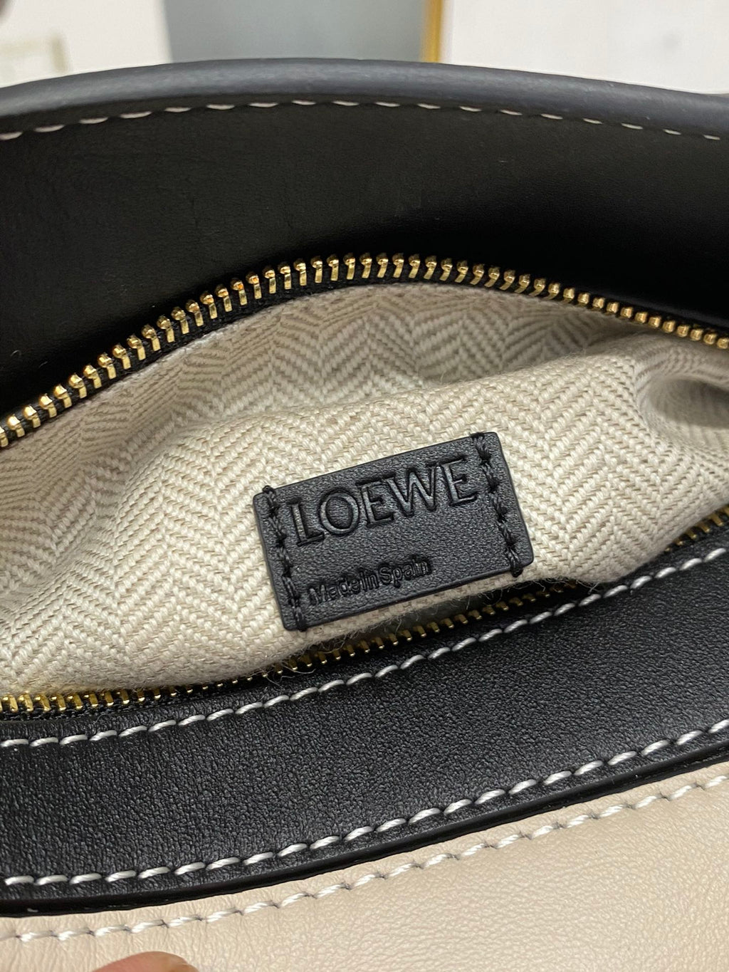 LOEWE LOE MINI 18 PUZZLE BAG IN BROWN MIX BEIGE AND BLACK CALFSKIN