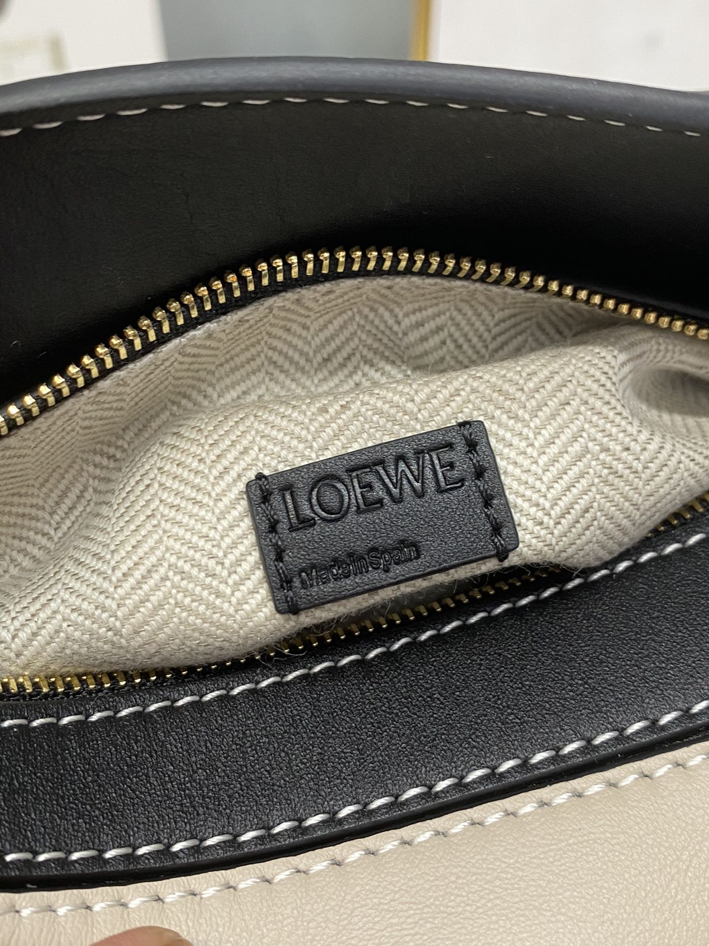 LOEWE LOE MINI 18 PUZZLE BAG IN BROWN MIX BEIGE AND BLACK CALFSKIN