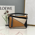 LOEWE LOE MINI 18 PUZZLE BAG IN BROWN MIX BEIGE AND BLACK CALFSKIN