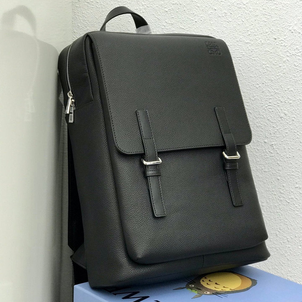 LOEWE LOE 39 MILITARY BACKPACK IN BLACK SOFT GRAINED CALFSKIN