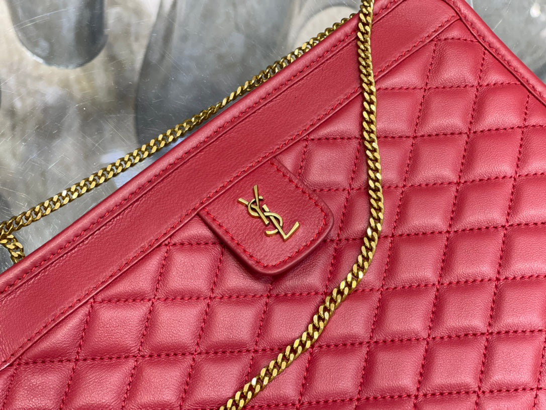 SAINT LAURENT VICTOIRE 25 RED LAMBSKIN GOLD HARDWARE