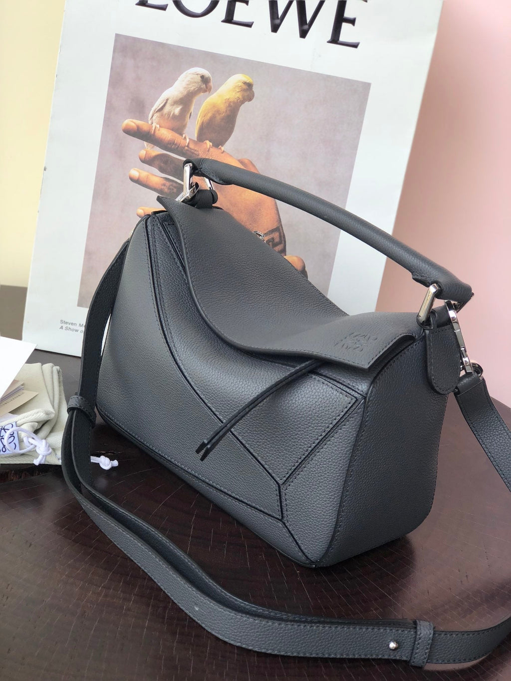 LOEWE SMALL PUZZLE 24 BAG IN CLASSIC BLACK CALFSKIN