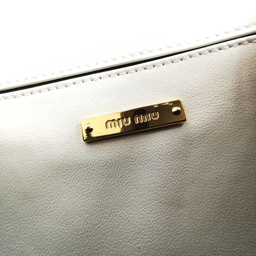 MIU MIU LADY 20 HANDBAG IN CROCODILE PATTERN WHITE CALFSKIN