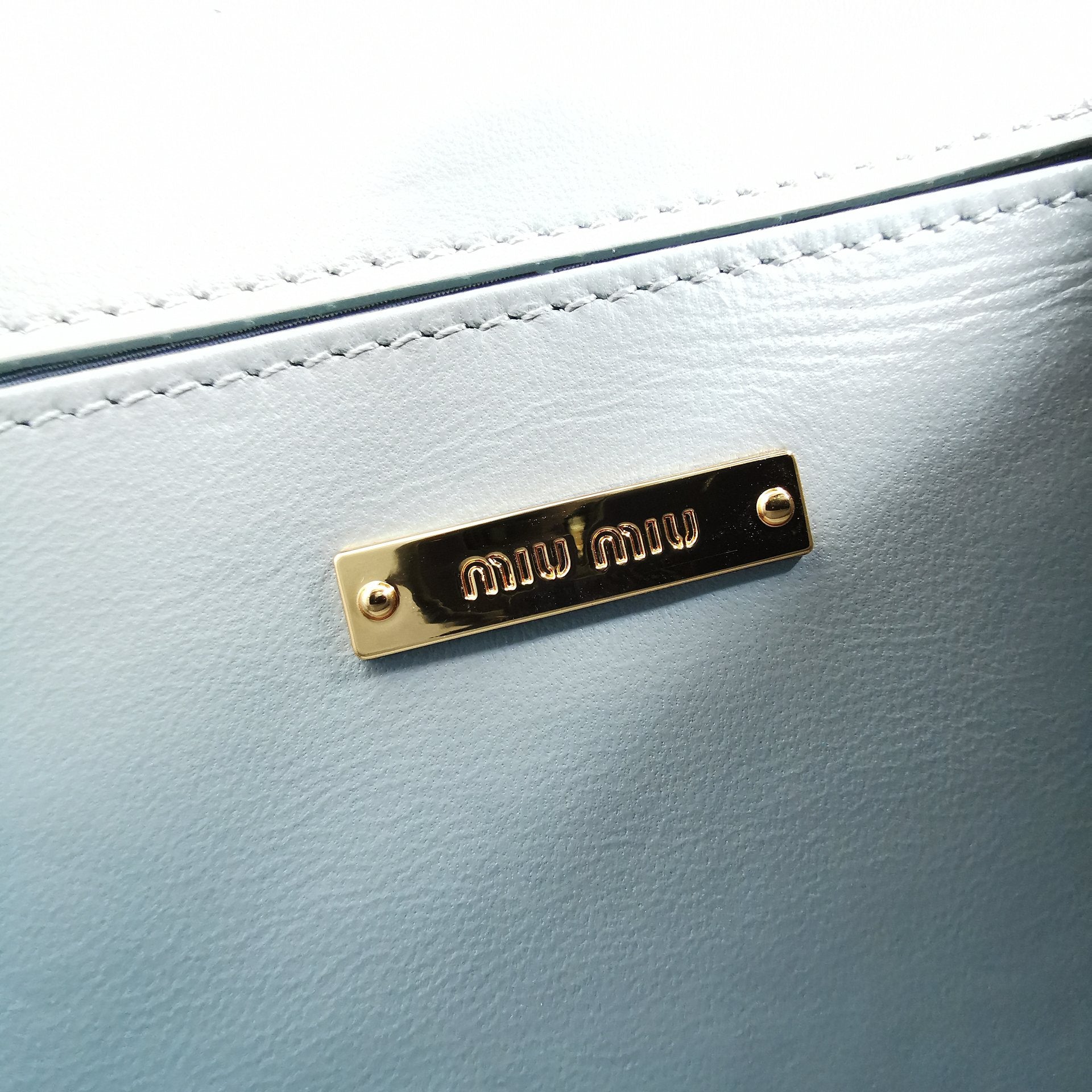 MIU MIU LADY 20 HANDBAG IN CROCODILE PATTERN BLUE MINT CALFSKIN