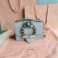 MIU MIU LADY 20 HANDBAG IN CROCODILE PATTERN BLUE PASTEL CALFSKIN