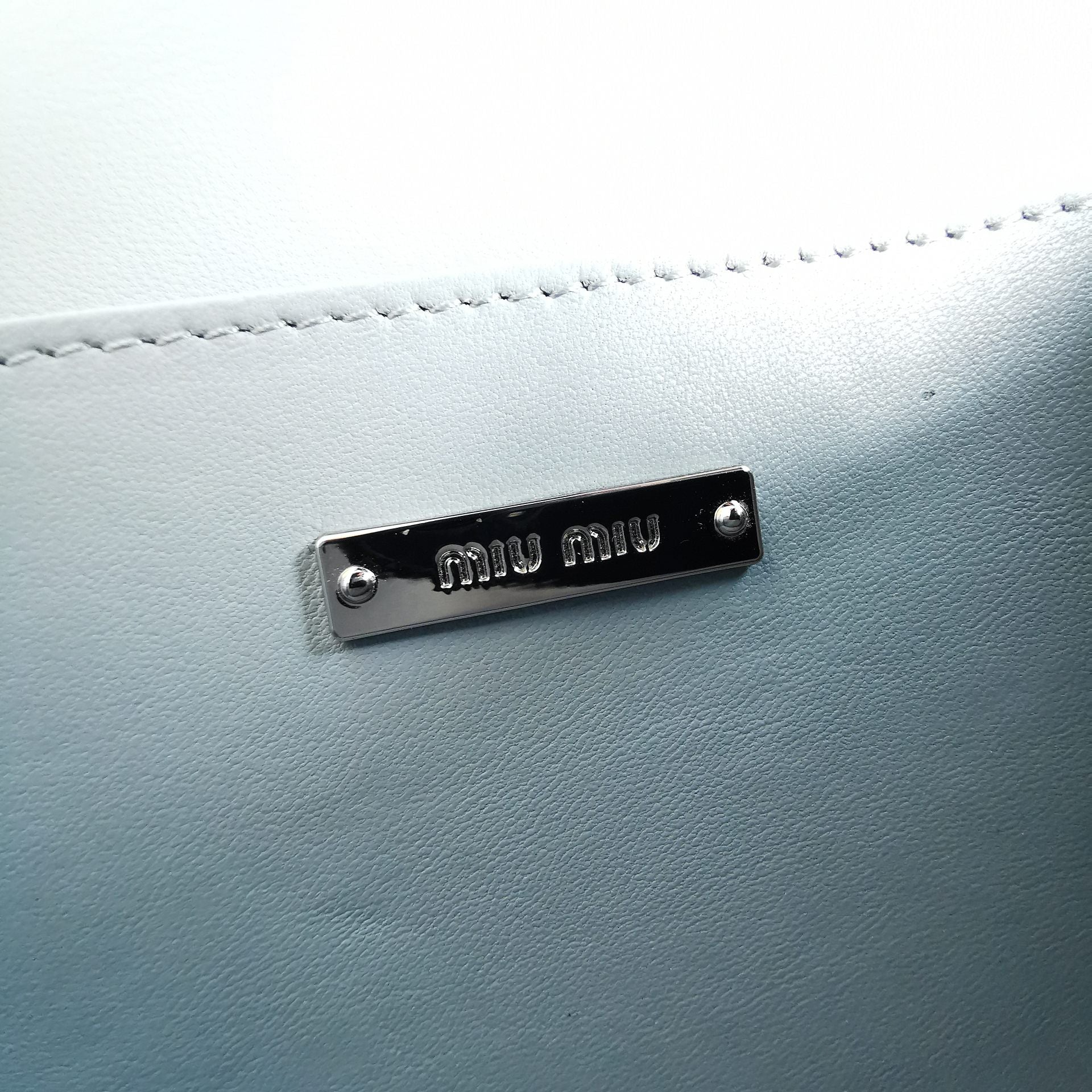 MIU MIU LADY 20 HANDBAG IN CROCODILE PATTERN BLUE PASTEL CALFSKIN