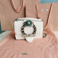 MIU MIU LADY 20 HANDBAG IN CROCODILE PATTERN WHITE CREAM CALFSKIN