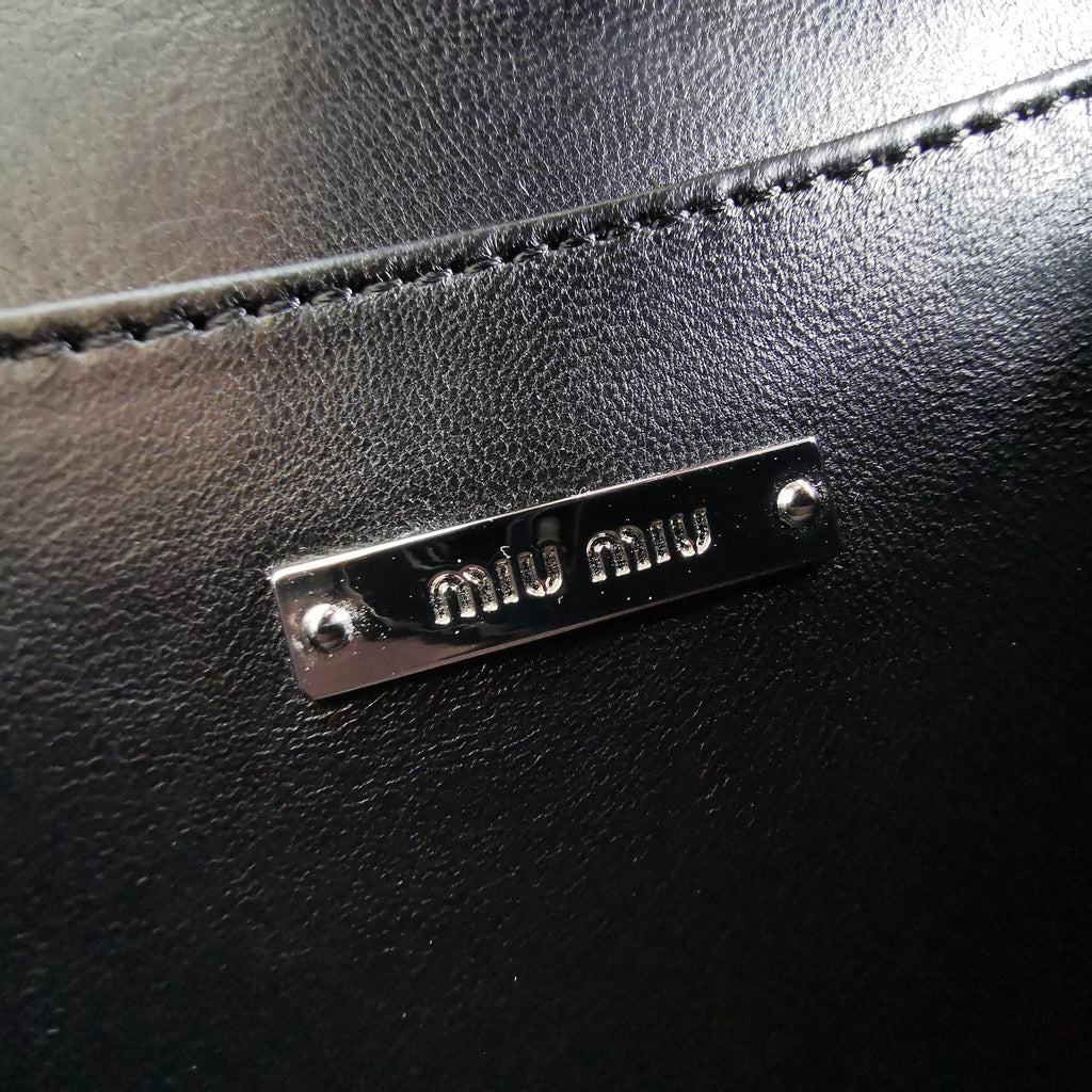 MIU MIU LADY 20 HANDBAG IN CROCODILE PATTERN BLACK CALFSKIN