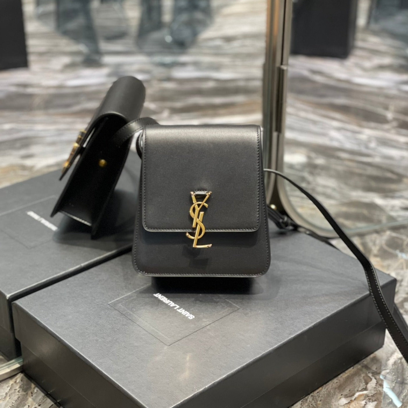 SAINT LAURENT KAIA 18 HANDBAG IN BLACK CALFSKIN