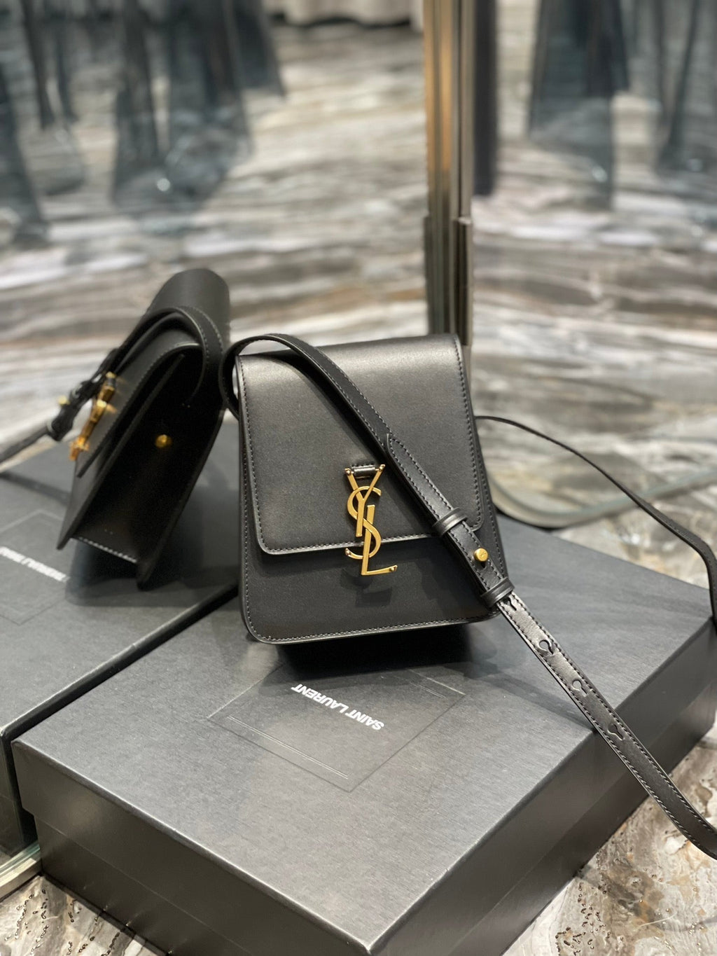 SAINT LAURENT KAIA 18 HANDBAG IN BLACK CALFSKIN