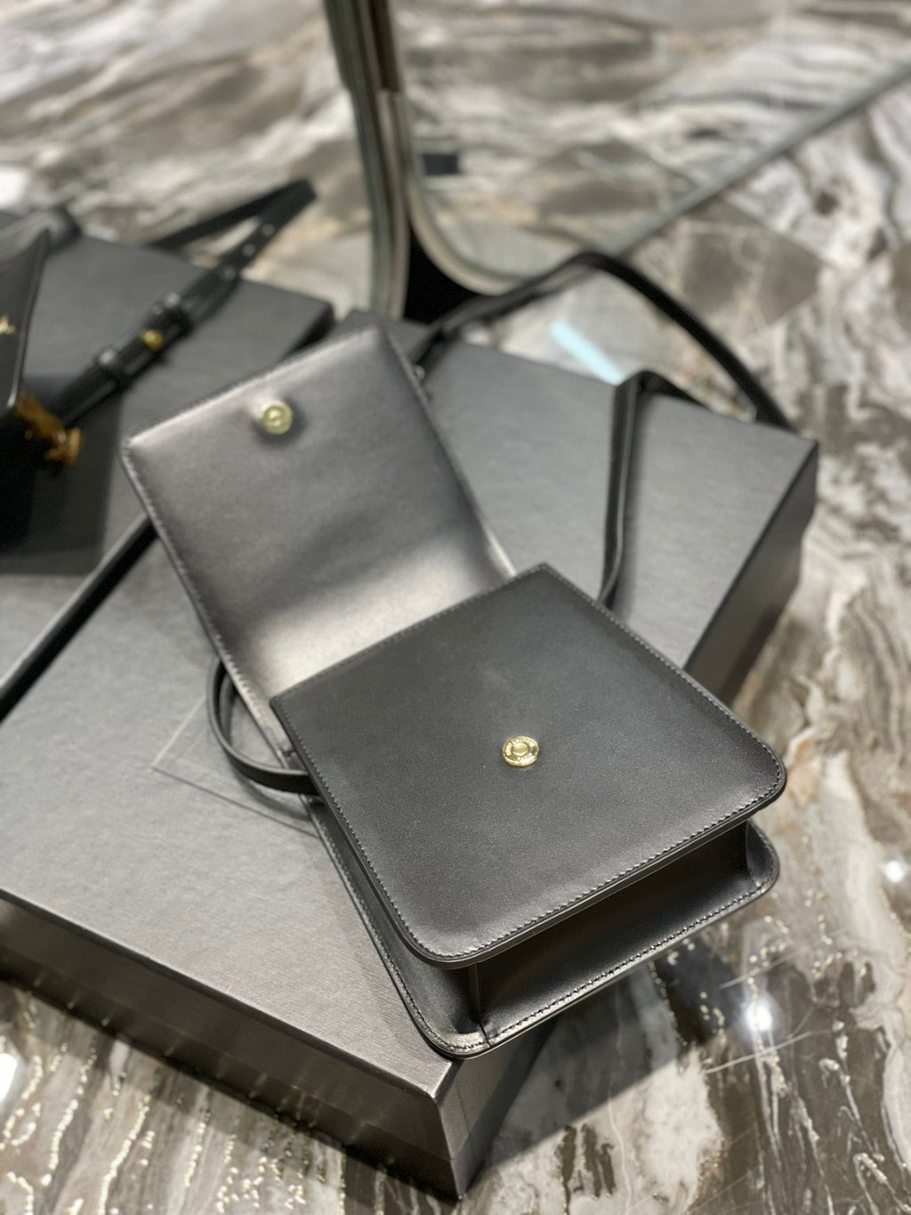 SAINT LAURENT KAIA 18 HANDBAG IN BLACK CALFSKIN