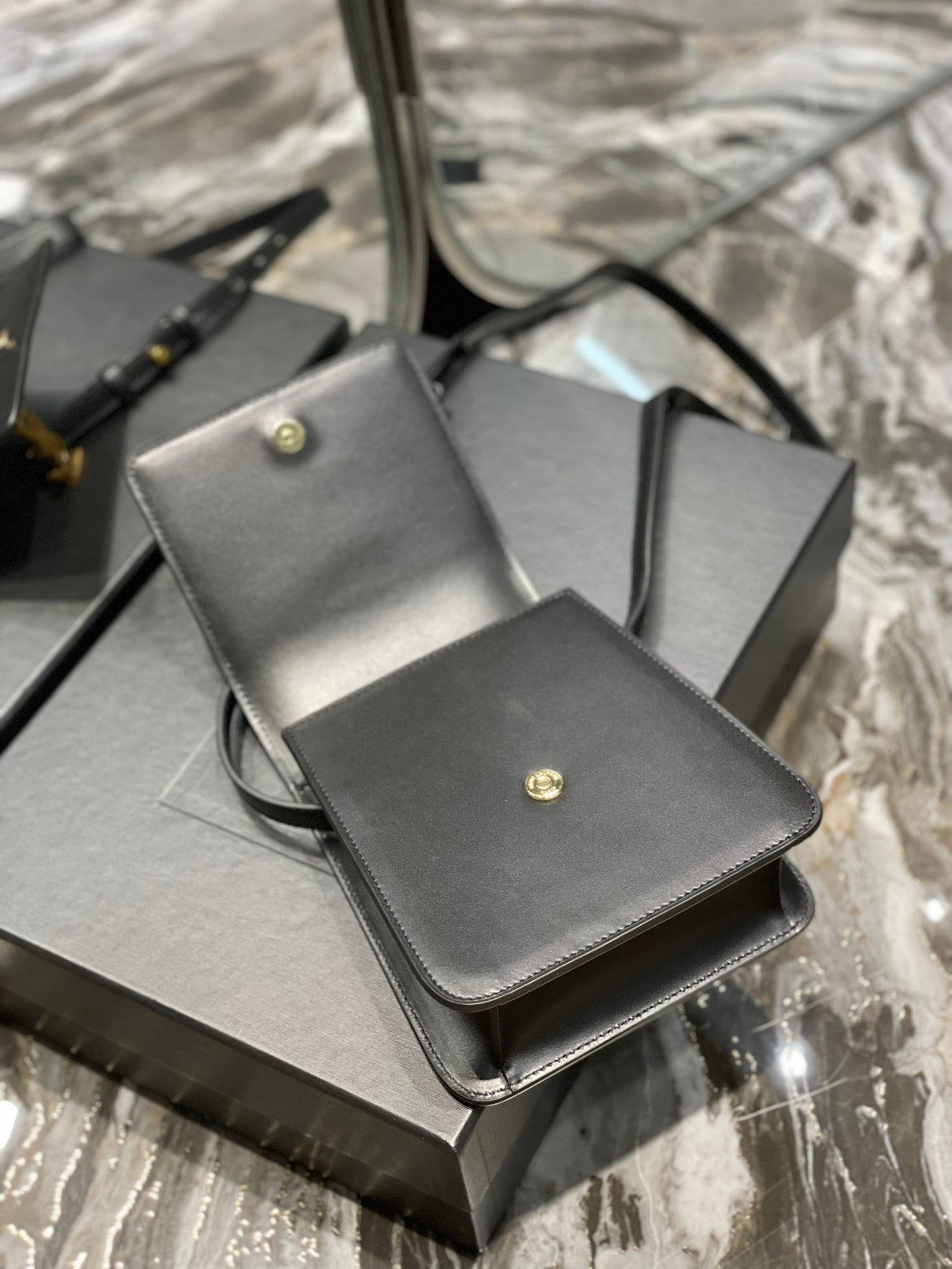 SAINT LAURENT KAIA 18 HANDBAG IN BLACK CALFSKIN