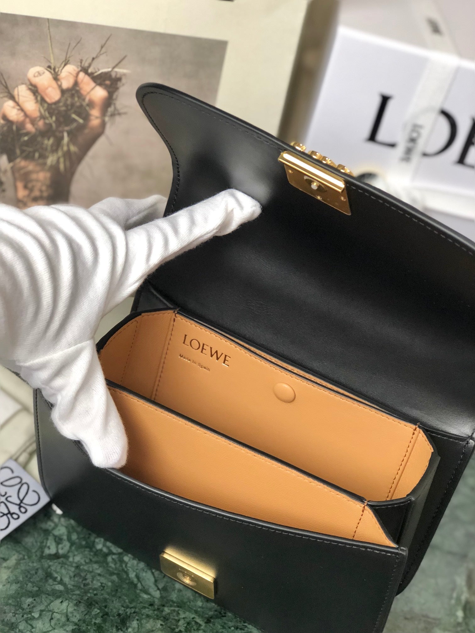 LOEWE LOE GOYA BAG 18 IN BLACK SILK CALFSKIN
