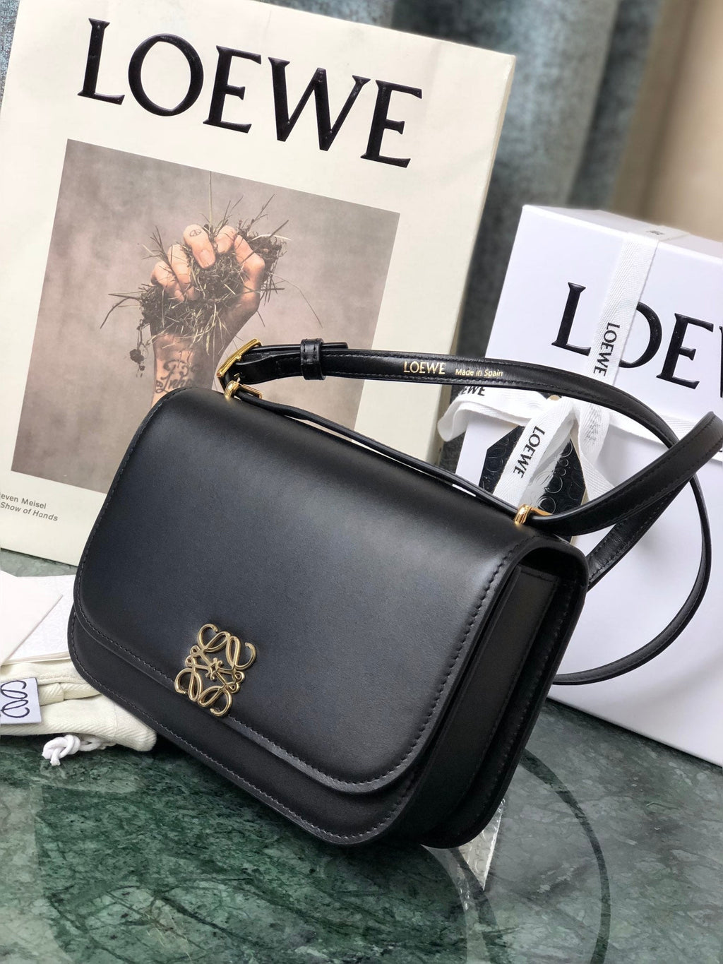 LOEWE LOE GOYA BAG 18 IN BLACK SILK CALFSKIN