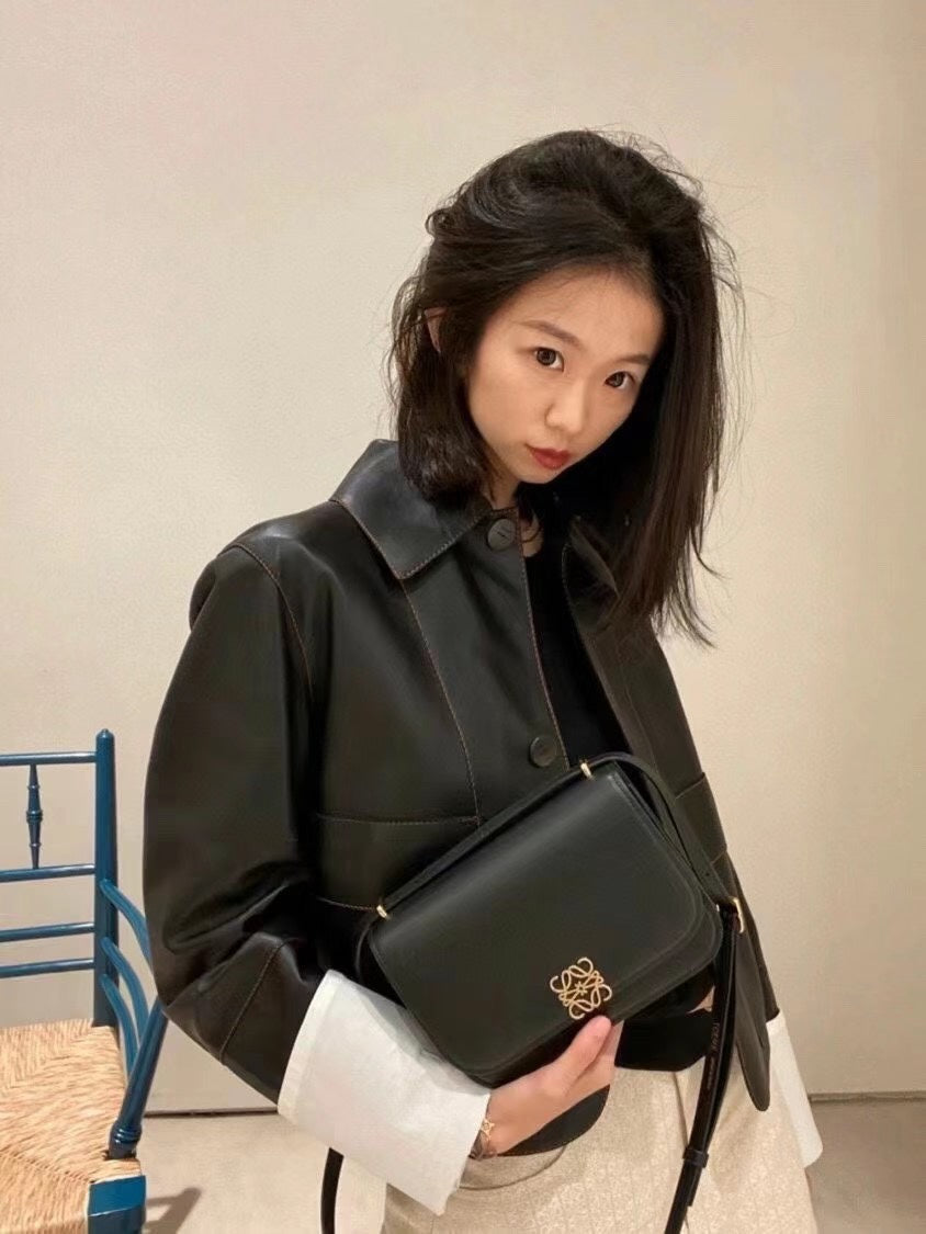 LOEWE LOE GOYA BAG 18 IN BLACK SILK CALFSKIN
