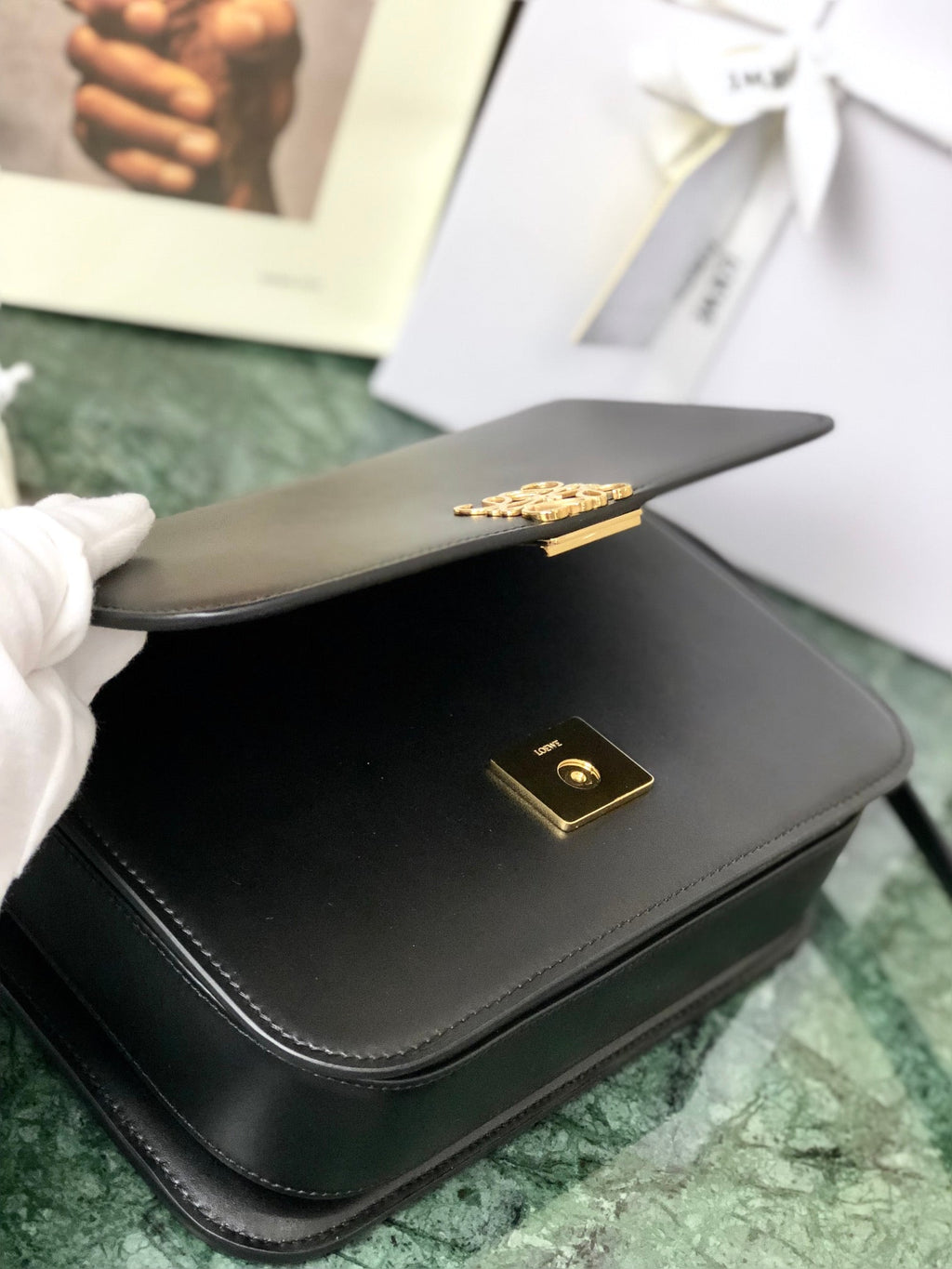 LOEWE LOE GOYA BAG 18 IN BLACK SILK CALFSKIN