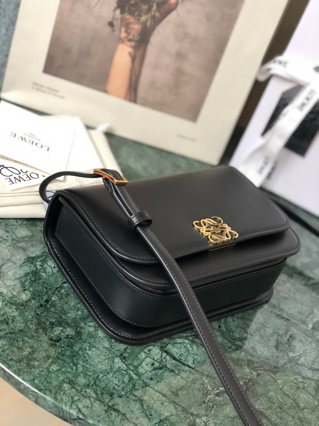 LOEWE LOE GOYA BAG 18 IN BLACK SILK CALFSKIN