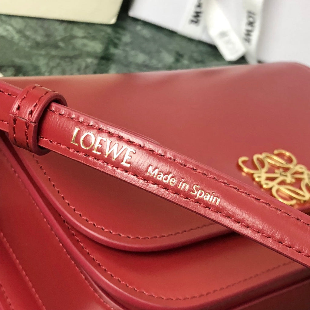 LOEWE LOE GOYA BAG 18 IN CHERRY RED SILK CALFSKIN