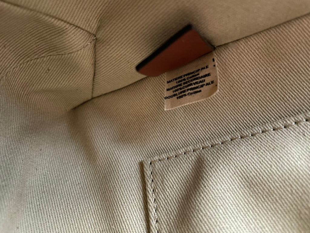 CHLOE SMALL STRAP WOODY TOTE BAG 26.5 IN BEIGE LINEN CANVAS BLACK WEBBING LOGO EMBROIDER BROWN CALFSKIN