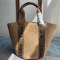 CHLOE LAGRE WOODY TOTE BAG 48 IN NATURAL FIBERS BROWN WEBBING AND CALFSKIN