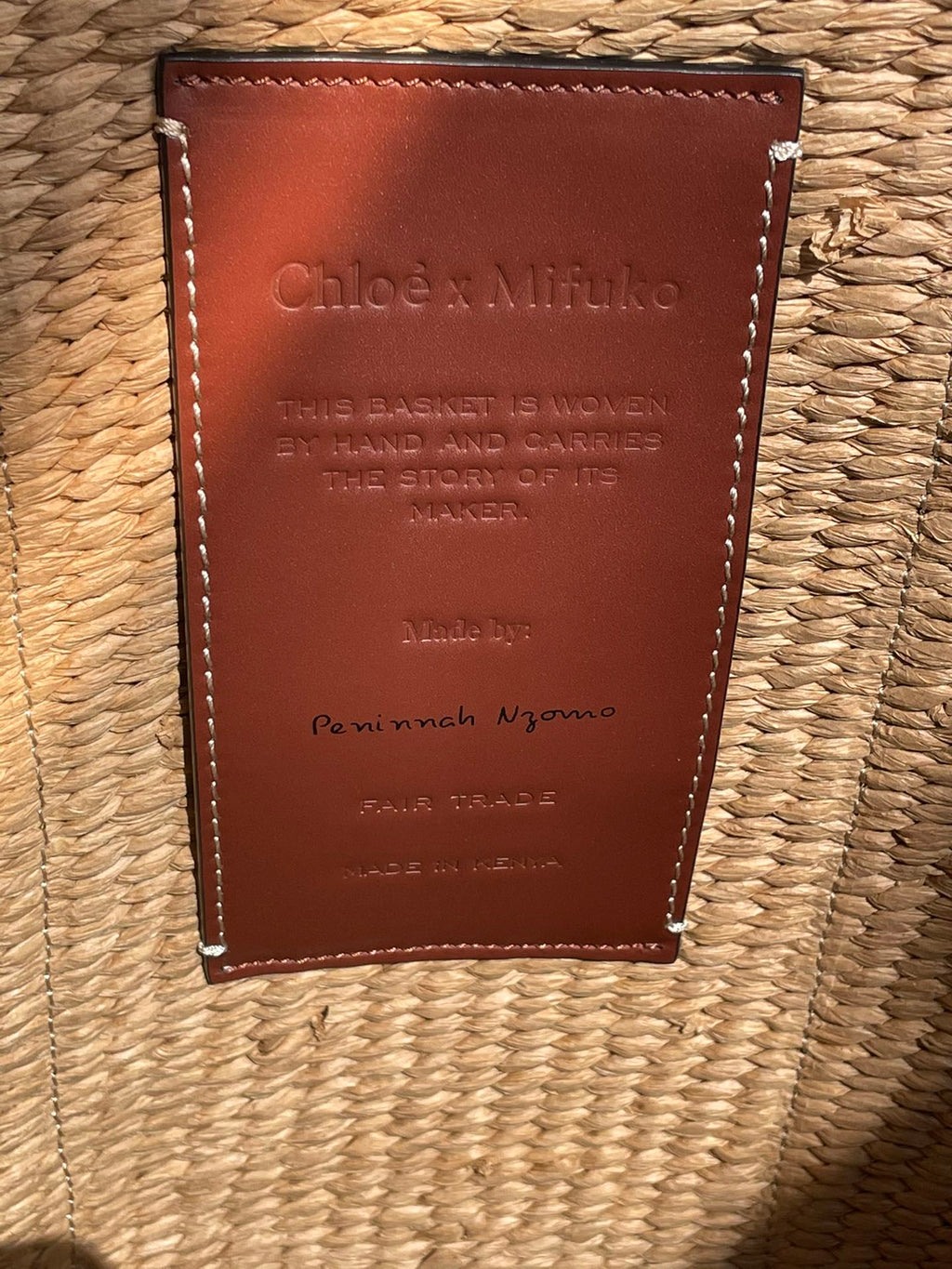 CHLOE LAGRE WOODY TOTE BAG 48 IN NATURAL FIBERS BROWN WEBBING AND CALFSKIN