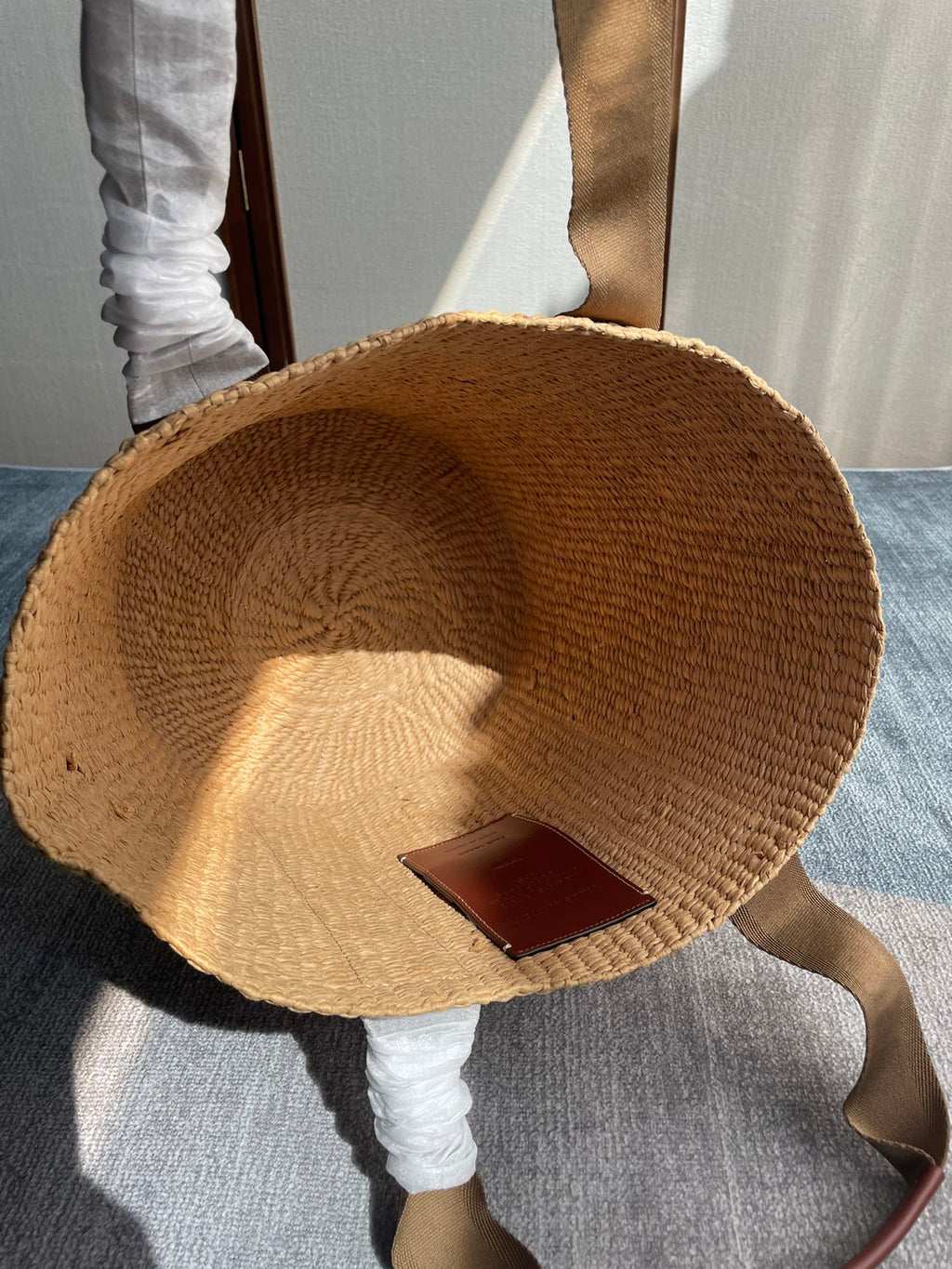 CHLOE LAGRE WOODY TOTE BAG 48 IN NATURAL FIBERS BROWN WEBBING AND CALFSKIN