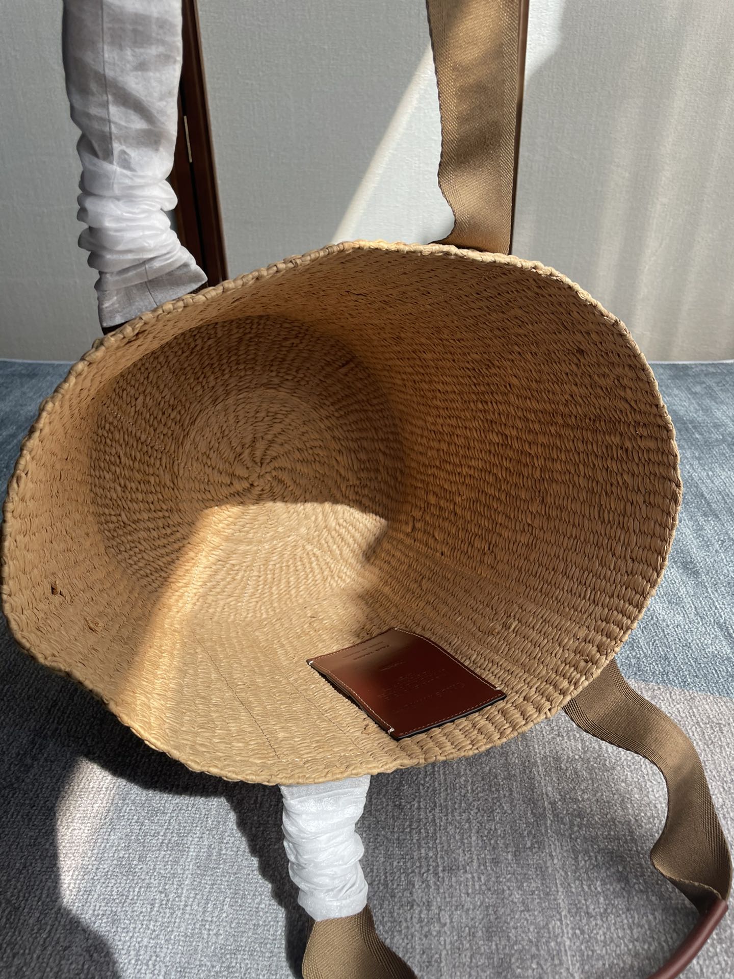 CHLOE LAGRE WOODY TOTE BAG 48 IN NATURAL FIBERS BROWN WEBBING AND CALFSKIN