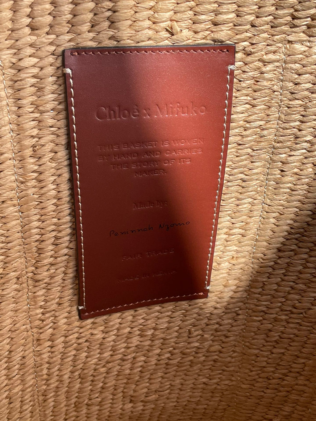 CHLOE LAGRE WOODY TOTE BAG 48 IN NATURAL FIBERS BEIGE WEBBING BROWN CALFSKIN
