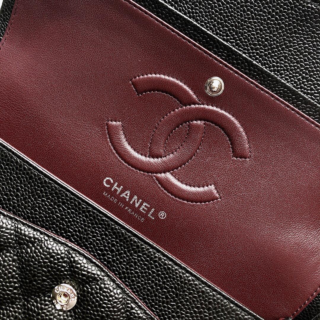 CHANEL FLAP BAG 25 IN BLACK CAVIAR LEATHER SILVER HARDWARE