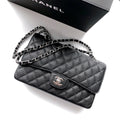 CHANEL FLAP BAG 25 IN BLACK CAVIAR LEATHER SILVER HARDWARE