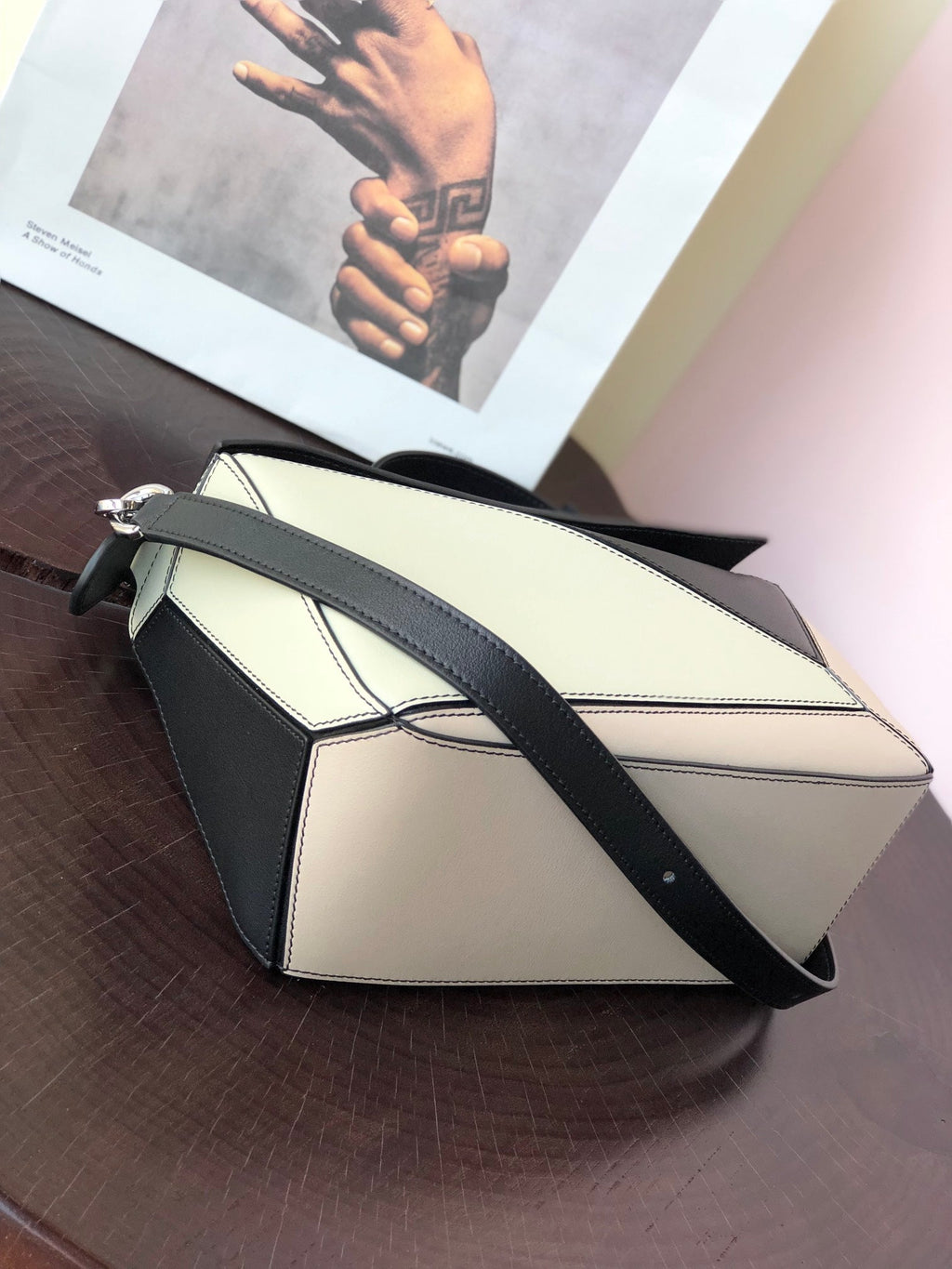 LOEWE LOE MINI PUZZLE 18 BAG IN BLACK MIX WHITE CALFSKIN