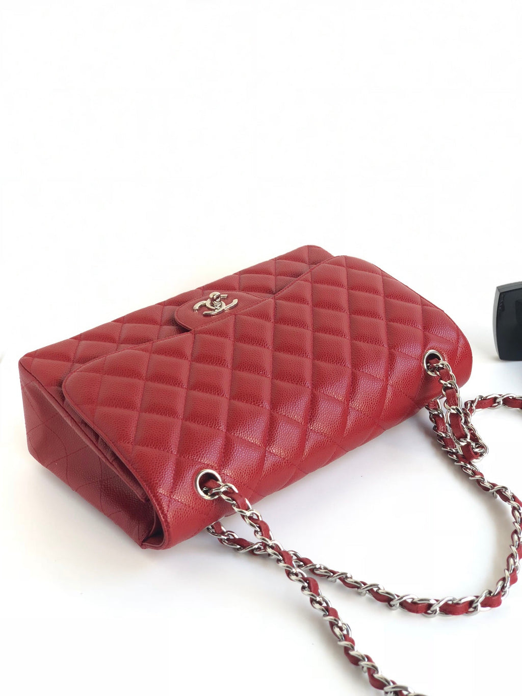 CHANEL FLAP BAG JUMBO 30CM RED CAVIAR SILVER HARDWARE