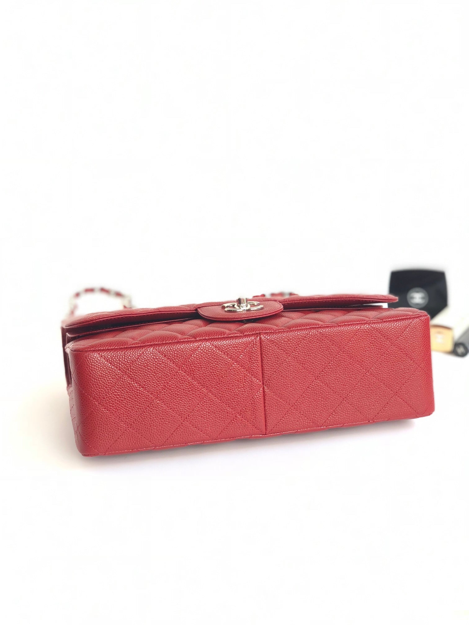 CHANEL FLAP BAG JUMBO 30CM RED CAVIAR SILVER HARDWARE