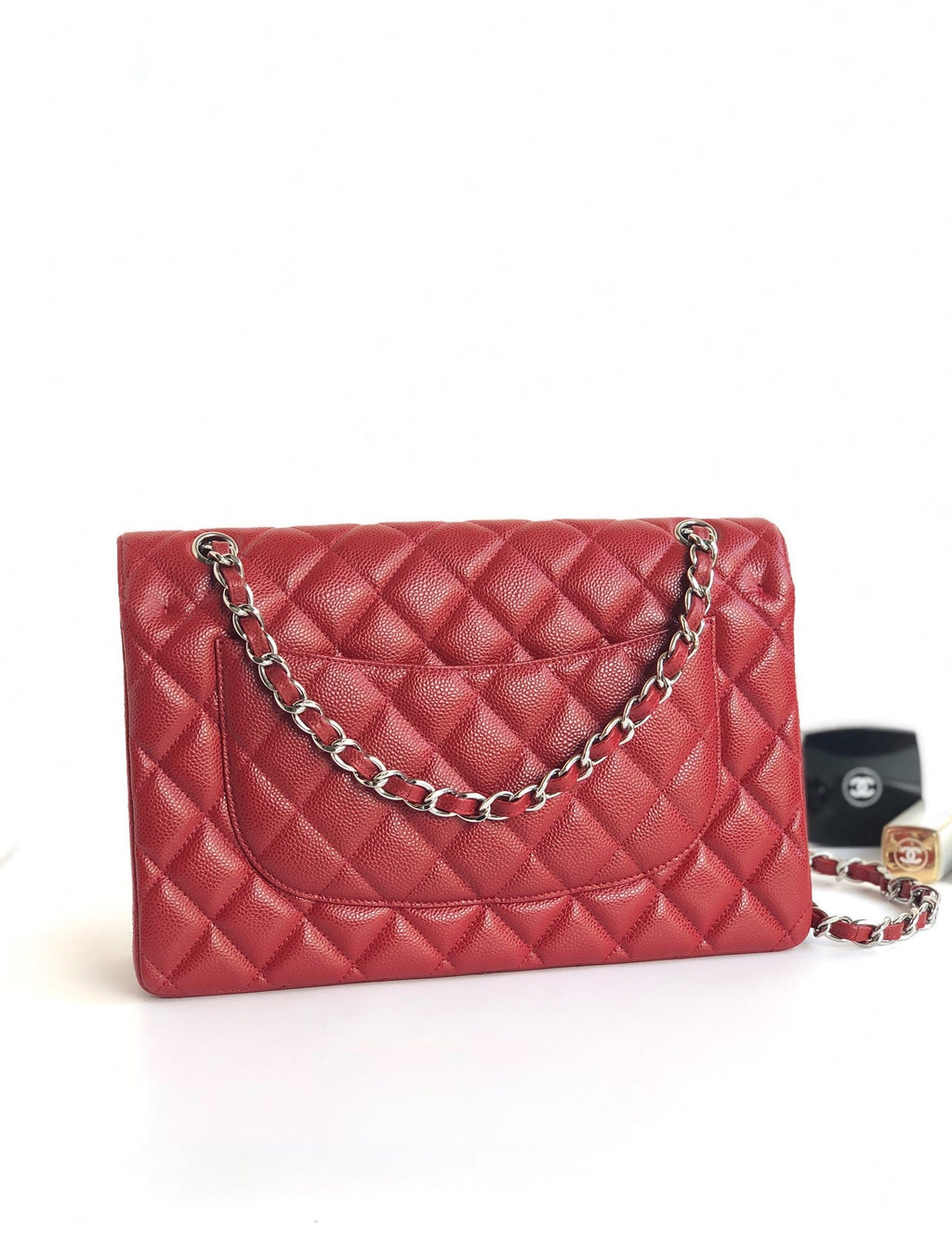 CHANEL FLAP BAG JUMBO 30CM RED CAVIAR SILVER HARDWARE