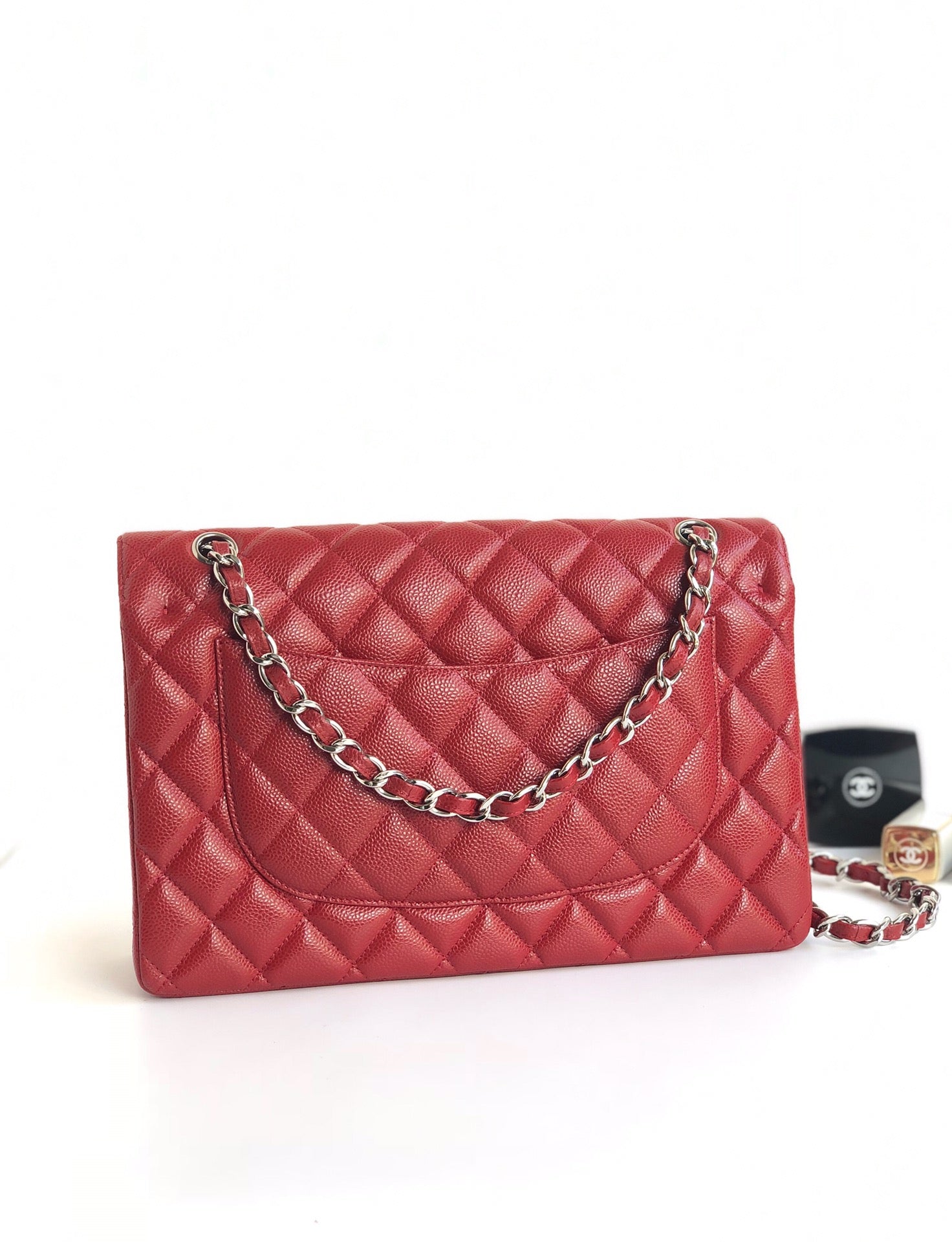 CHANEL FLAP BAG JUMBO 30CM RED CAVIAR SILVER HARDWARE