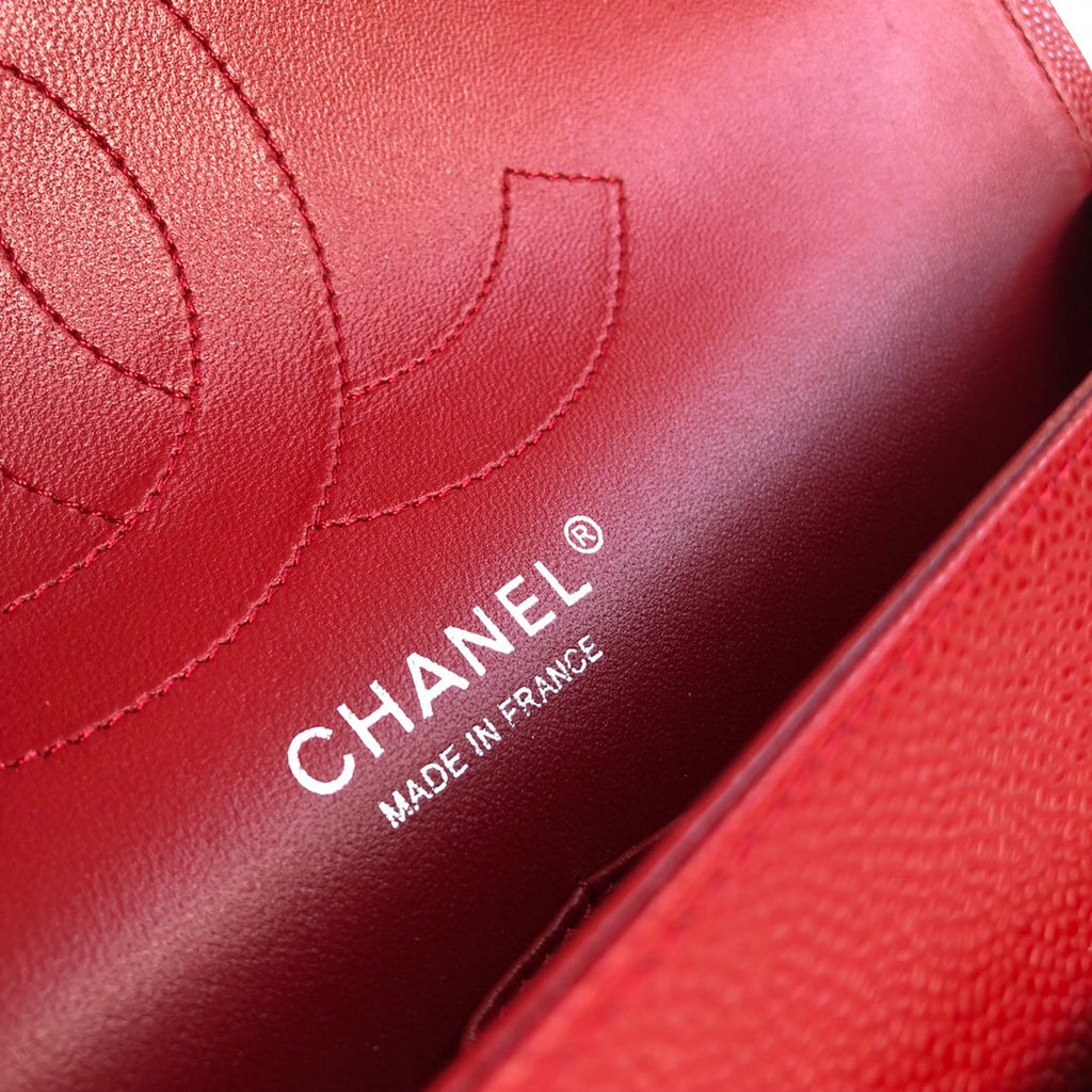 CHANEL FLAP BAG JUMBO 30CM RED CAVIAR SILVER HARDWARE