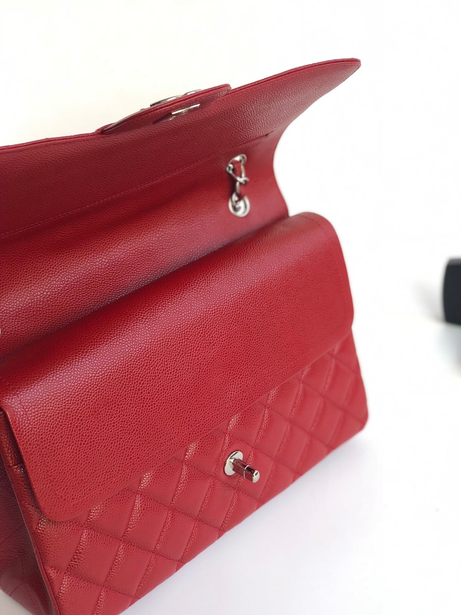 CHANEL FLAP BAG JUMBO 30CM RED CAVIAR SILVER HARDWARE