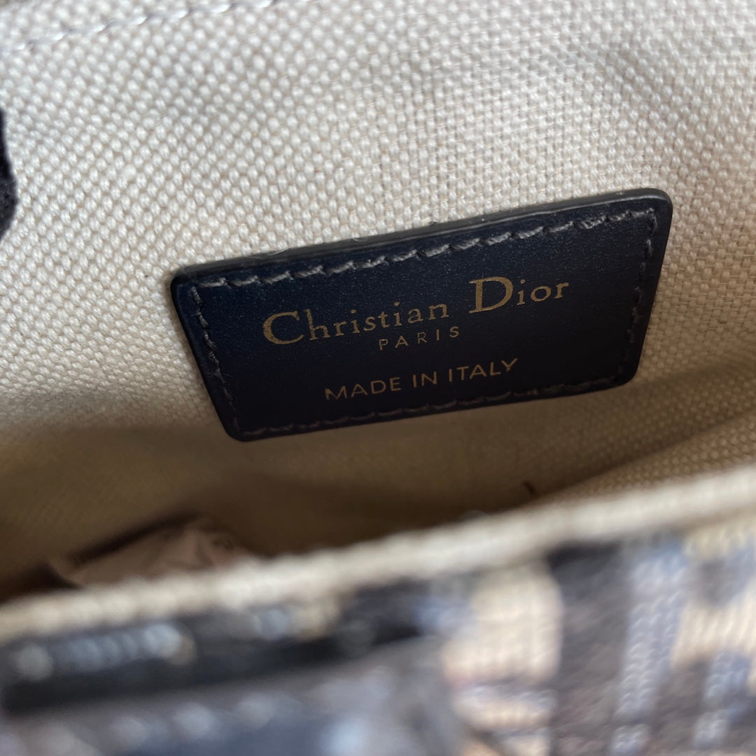 DIOR CD Saddle Bag Strap With Strap 19cm Blue Obique Embroidery