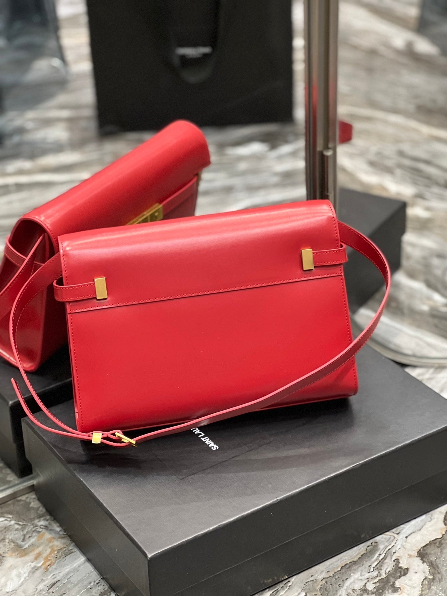 SAINT LAURENT MAHATTAN IN BOX 29 RED CALFSKIN GOLD HARDWARE