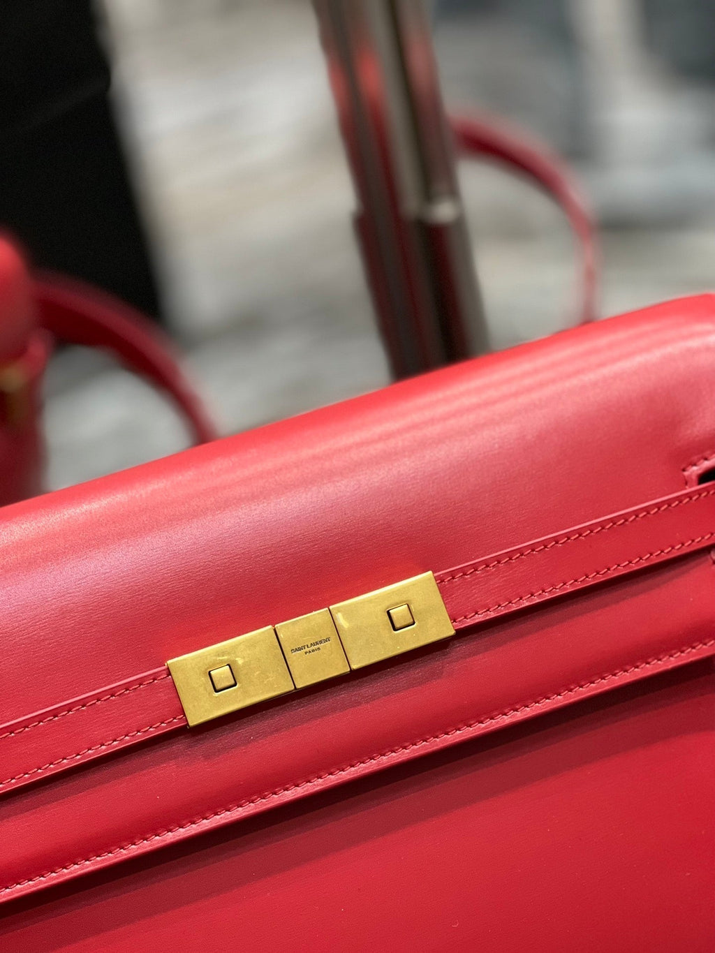 SAINT LAURENT MAHATTAN IN BOX 29 RED CALFSKIN GOLD HARDWARE