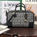 LOEWE LOE AMAZONA 28 BAG IN BLACK CALFSKIN AND BEIGE MONOGRAM FABRIC